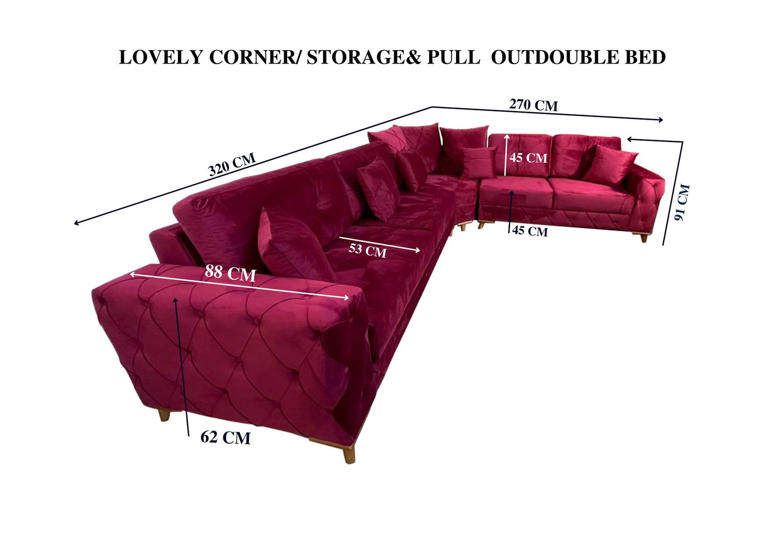 Lovely Corner Sofa- Velvet Corner Sofa Bed With Storage